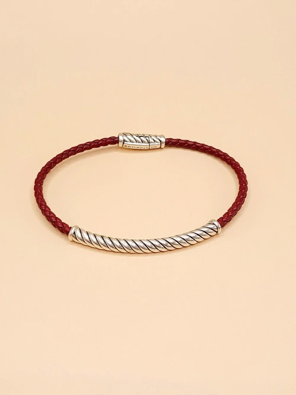David Yurman Cable Classics ID Bracelet In Sterling Silver and Red Leather